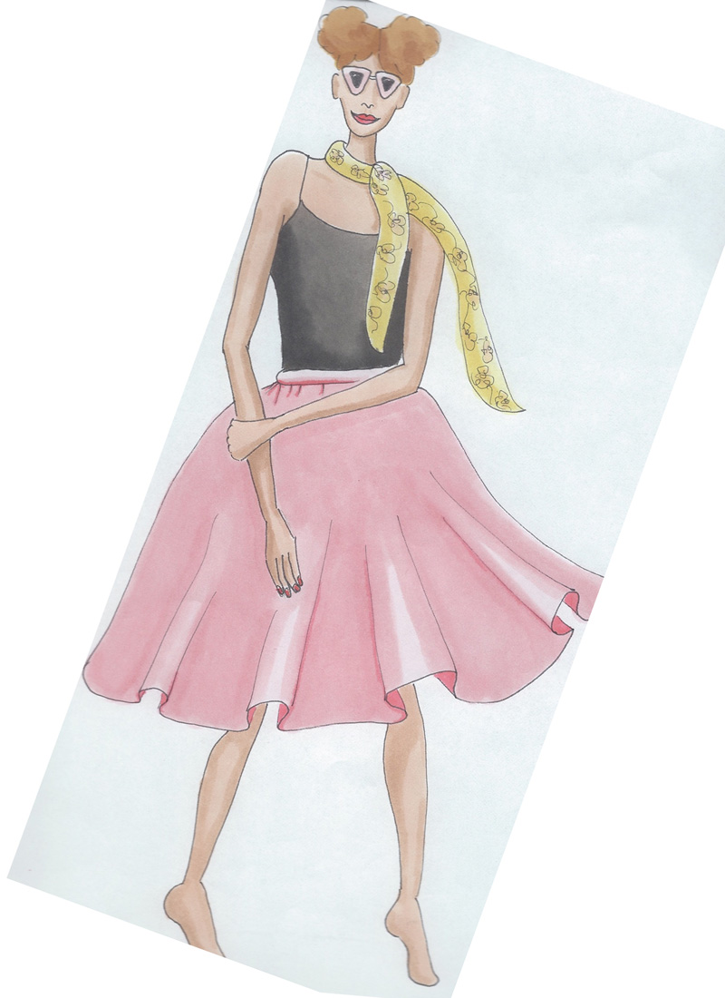 raes drawings pink skirt
